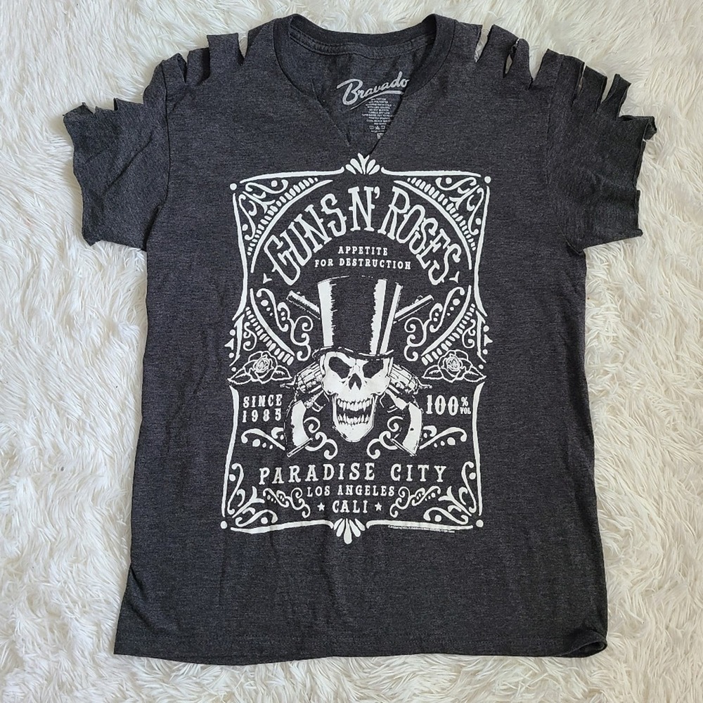 Guns N Roses Appetite For Destruction Bravado V Neck Distressed Graphic Tee SZ S